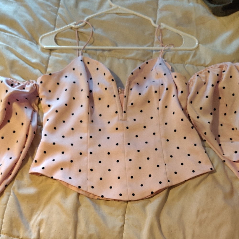 For Love And Lemons Light Pink Blouse with Black Dots